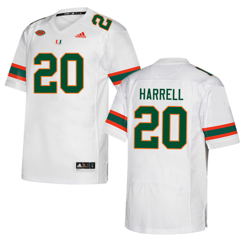 Men #20 Jalen Harrell Miami Hurricanes College Football Jerseys Sale-White - Click Image to Close